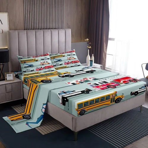 Miniatura 22 de Erosebridal Juego de sábanas de automóvil de dibujos animados para niños, juego de ropa de cama de camiones, tamaño individual, sábana bajera