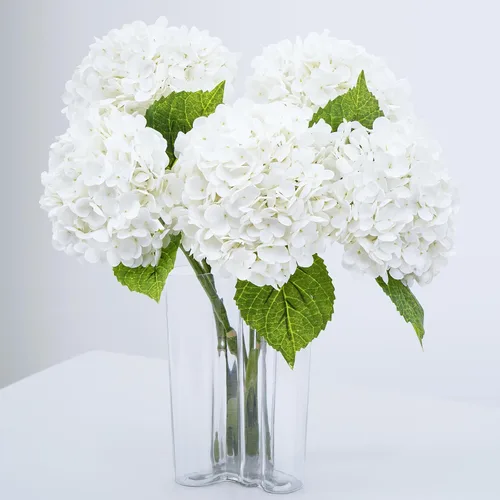 Miniatura 28 de Flores artificiales de hortensias de tacto real, 2 flores azules y 2 blancas de tacto real, flores de hortensias sintéticas de 21 pulgadas, flores