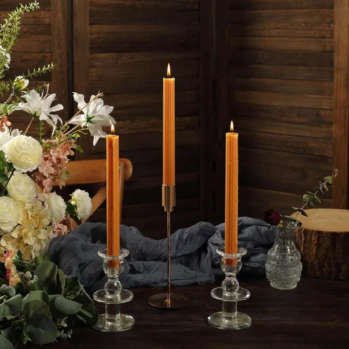 Miniatura 2 de Efavormart 5 Pack Velas cónicas de mecha estriada dorada de 9" sin aroma premium, velas de cera de cinta altas para la cena Dorado