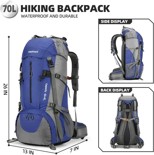 Miniatura 2 de King'sGuard Mochila de senderismo de 70L con cubierta de lluvia, mochila de viaje impermeable ligera para acampar, mochila grande Azul (deepblue)