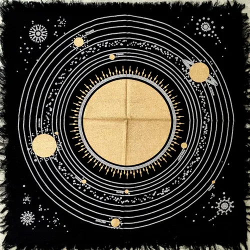 Miniatura 6 de CRAFT KALA Tela de altar planetas espirituales, estrellas rituales y galaxia, hermoso sistema solar, sistema solar, oro y plata, 24 x 24 pulgadas