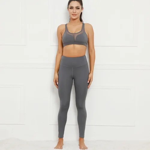 BRASSU 2 Sets of Bra Trousers Yoga Suit Sports Buttocks Fitness Two-Piece Set for Women (Color Grey, Size Medium)