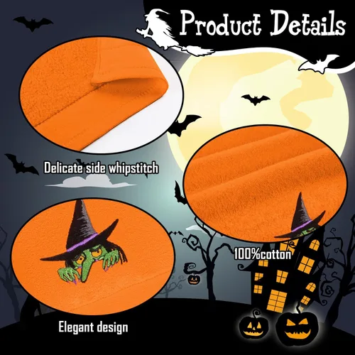Miniatura 5 de Quera Paquete de 2 toallas de mano de Halloween, 100% algodón, bordadas, decoración de lujo de primera calidad, juego de toallas decorativas