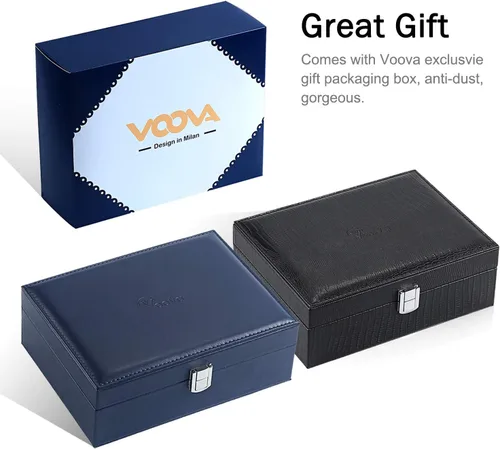 Miniatura 7 de Voova - Joyero organizador para mujeres y niñas 2 capas de almacenamiento de joyas grandes para hombres soporte para joyas de piel sintética