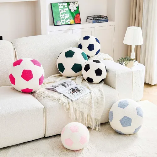 Miniatura 3 de Uvvyui Almohada de fútbol de fútbol, redonda, estética, decoración del hogar, almohada decorativa suave para fútbol, pelota deportiva de fútbol, Azul