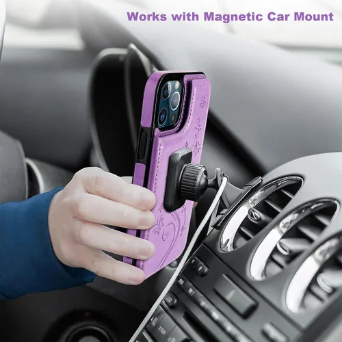 Miniatura 8 de Vaburs Funda compatible con iPhone 13 Pro con tarjetero y diseño de mariposa en relieve, de piel sintética, doble botón, a prueba de golpes