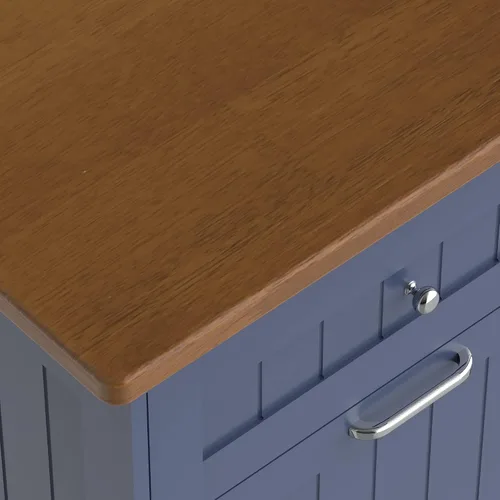 Miniatura 6 de TOLEAD - Gabinete de basura extraíble, isla de cocina estilo antiguo con tablero de perlas, superficie de madera maciza y cajón, gabinete de Azul