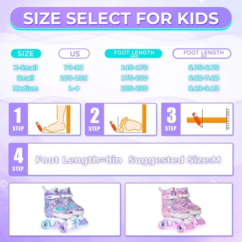 Miniatura 4 de MammyGol Patines de Ruedas para Niñas Niños, 4 Tamaños Ajustables Patines Cuádruples para Niños Pequeños Interiores Exteriores Edades 3-8, Rosa Azul