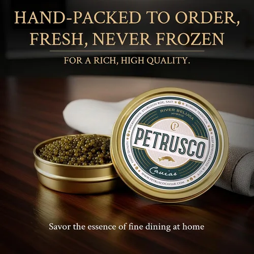 Miniatura 2 de PETRUSCO River Beluga Hybrid - Caviar negro de alta calidad - Huevas de pescado de esturión gourmet frescas en una lata de metal sellada, 30 g