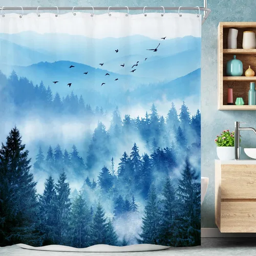 Miniatura 37 de Riyidecor - Cortina de ducha para baño pequeño de montaña, 36 pulgadas de ancho x 72 pulgadas de alto, verde, para RV, temática rústica, naturaleza