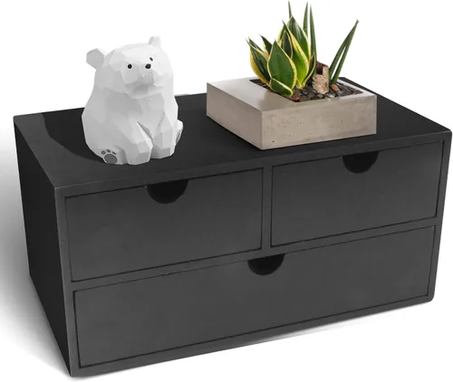 Miniatura 9 de Charmewooden Organizador de escritorio de bambú con cajones, organizador de encimera con cajones, cajón de almacenamiento de maquillaje, 2 cajones