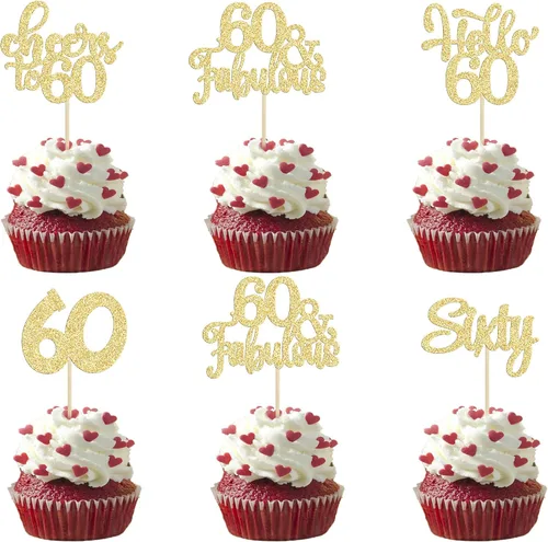 Miniatura 53 de 30 piezas Adornos para pastel de cumpleaños de 6 años, seis brillos, hola 6, púas para cupcakes, felicitaciones a los 6 años, decoraciones