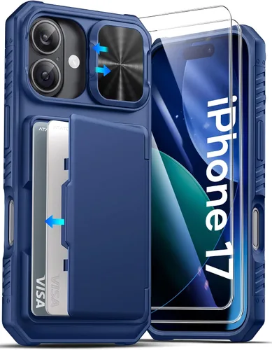 Miniatura 42 de ATATOO Funda para iPhone 17, tarjetero integrado (almacena 3-5 tarjetas) y funda para cámara deslizante y bloqueo RFID, protección de grado militar