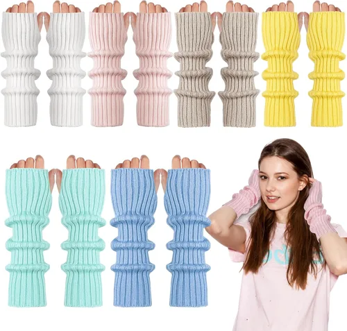 Miniatura 15 de Berlune 6 pares de mangas de brazo kawaii para mujer y niñas, calentadores de brazos de estilo japonés Y2K para disfraz escolar, 6