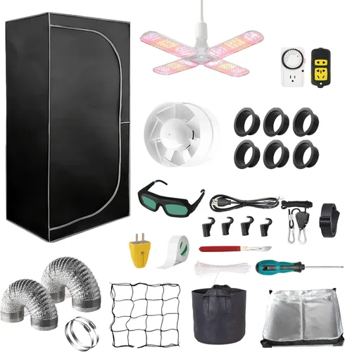 Kit completo de tienda de cultivo Mylar 2x2 Kit de tienda de cultivo 24"x24"x55" Habitación de cultivo de plantas de interior LED Luz de crecimiento