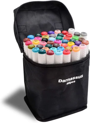 Darnassus Marcadores artísticos de doble punta de 48 colores, a base de alcohol, rotulador, dibujo de bocetos, puntas gemelas de cincel/fina,