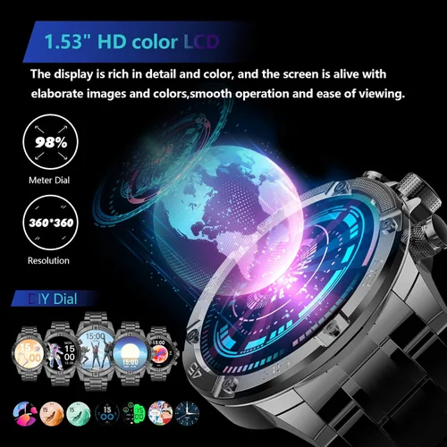 Miniatura 2 de Reloj inteligente para hombre, 1.53 pulgadas, de lujo, deportes y fitness, IP67 resistente al agua, 440 mAh de espera extendido, modo multideporte