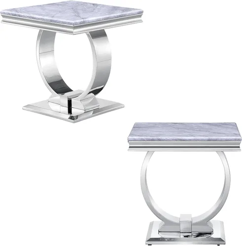 Miniatura 17 de Asday Mesa auxiliar dorada, moderna mesa auxiliar negra para sala de estar con base en U de metal dorado, mesa auxiliar cuadrada para sofá, sala
