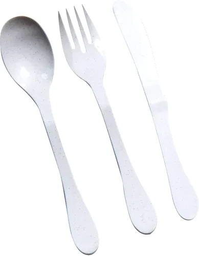 KNORK Eco 24 piezas (tenedor, cuchillo, cuchara) cubiertos a base de plantas, juego de cubiertos de bambú reutilizables, color blanco