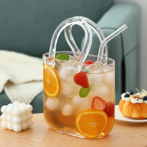 Miniatura 4 de Fixwal Jarrón de Bolso de Vidrio para Flores, Jarrones Transparentes con Asa en Forma de Bolso, Jarrones Decorativos Únicos y Lindos