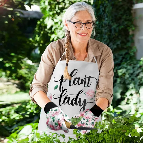 Miniatura 6 de Percozzi Plant Lady - Herramienta de jardinería para mamá, kit de herramientas de jardinería, sombrero de paja, delantal floral, guante para su