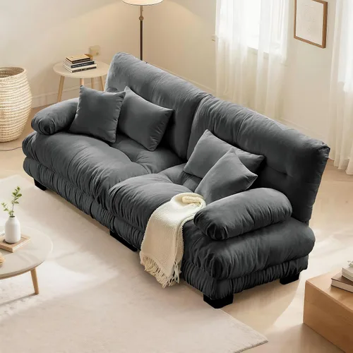 Miniatura 79 de SoarFlash Moderno sofá reclinable de terciopelo para sala de estar, sofá biplaza para apartamento, sofá de almacenamiento con marco de madera Azul