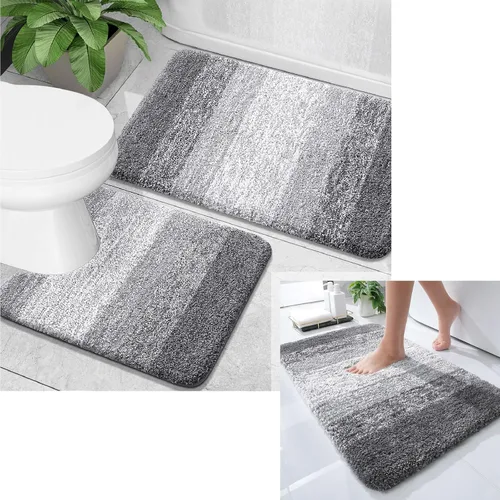 OLANLY Juego de 2 alfombras de baño y alfombras de baño ombré, tamaño de alfombra de baño 30 x 20 pulgadas y juego de alfombra de baño 30 x 20 + 24