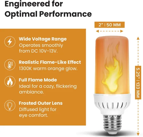 Miniatura 3 de 12Vmonster Bombilla LED con efecto de fuego ámbar brillante con llama parpadeante en E26 Base de tornillo Edison mediana DC 12 voltios Paisajismo