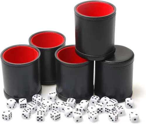 Miniatura 7 de Paquete de 5 Copas Agitadoras de Dados de Cuero PU Forradas de Fieltro de Terciopelo con 30 Dados de Puntos para Bar Fiesta Juegos de Dados Yahtzee