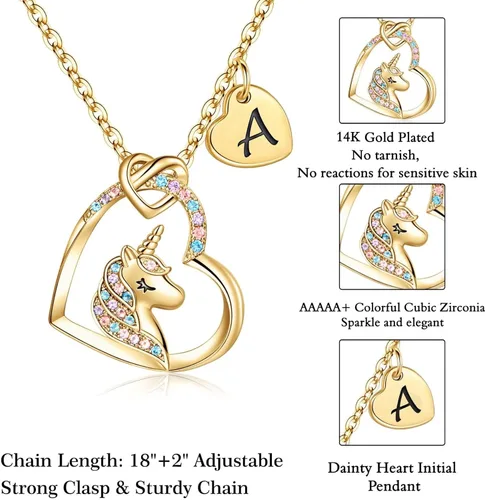 Miniatura 5 de STORUP Collar de regalo para mujer, collar de unicornio con inicial de corazón para mujer, joyería con inicial, regalos de unicornio, juguetes