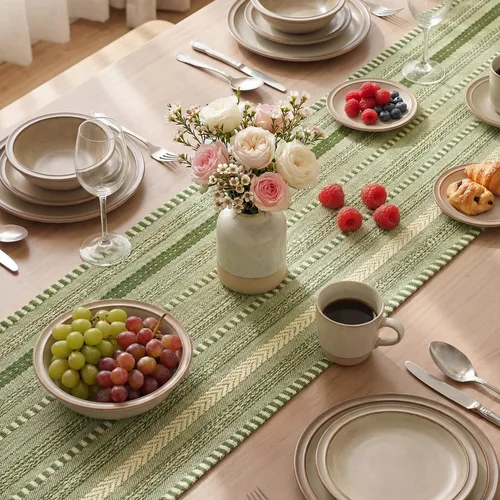 Miniatura 4 de Artoid Mode Camino de mesa tejido estilo granja verde ejército, decoración rústica de temporada festiva para la cocina y el comedor, para decoración