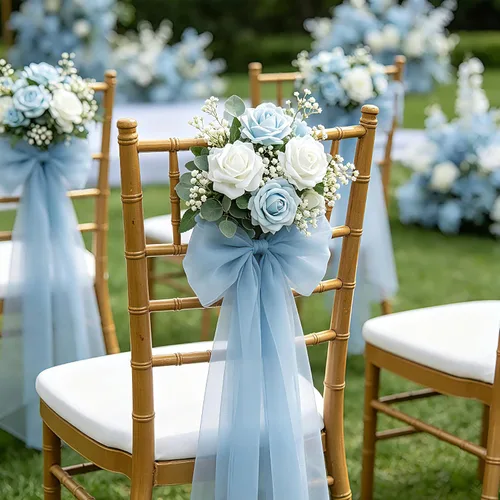 Miniatura 5 de Flores artificiales, 25 piezas, rosa artificial azul bebé para ramos de boda, centros de mesa, arreglos, flor falsa con tallos para decoración