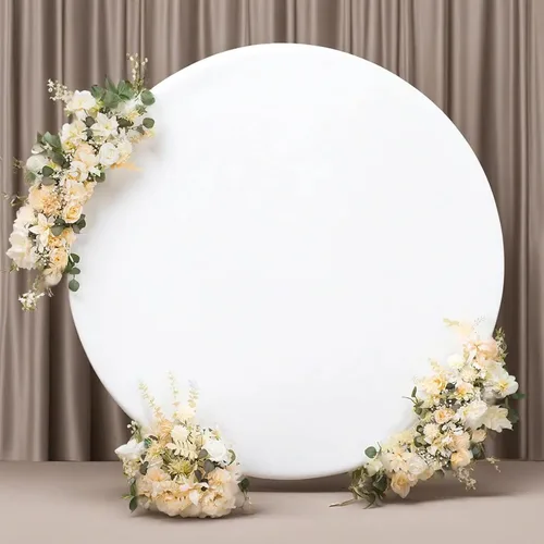 Miniatura 10 de Cubierta de fondo redonda negra de 6.5x6.5 pies, respaldo de arco circular ajustado de poliéster para boda, fiesta de cumpleaños, novia, baby