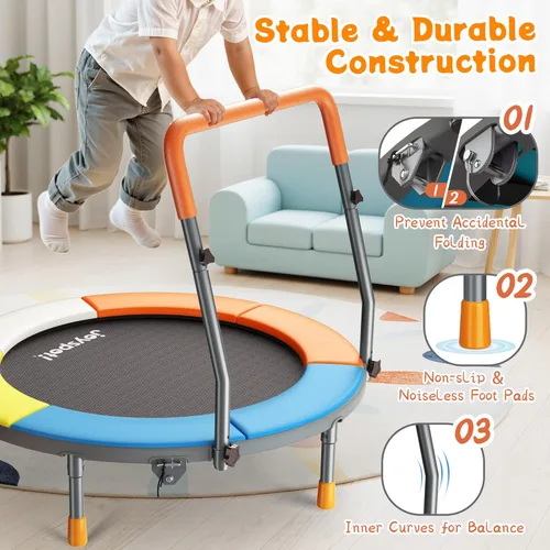 Miniatura 2 de Premium 3FT Foldable Toddler Trampoline for Kids Ages 3-6, 36 Inch ASTM Certified Mini Trampoline with Adjustable Handle, 100 lbs Capacity, Quiet