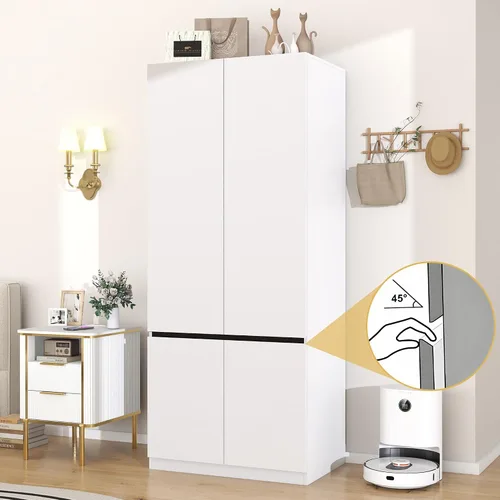 Miniatura 6 de Armario blanco Armario: Armario de madera de 74 pulgadas con 2 puertas, Armarios de dormitorio con barra para colgar, armario alto para colgar ropa