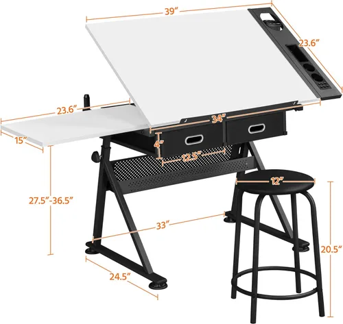 Miniatura 3 de Yaheetech Mesa de dibujo para artistas, escritorio de dibujo de altura ajustable, escritorio de arte/manualidades, estación de trabajo de pinturas