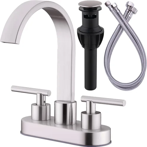 Miniatura 11 de TRUSTMI Grifo de baño central de 4 pulgadas, oro cepillado, boquilla de cascada de alto flujo para fregaderos profundos, giro de 360°, montaje