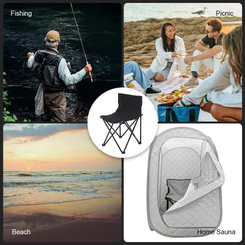 Miniatura 6 de Smartmak Silla de sauna plegable rápida, reforzada, adecuada para sauna, playa y picnic, color negro