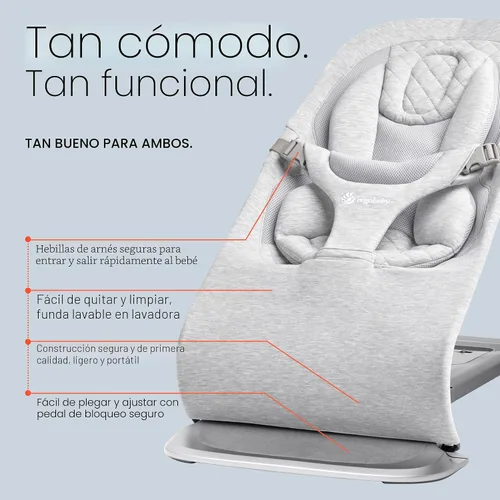 Miniatura 4 de Ergobaby Evolve Hamaca 3 en 1, Asiento Hamaca para Bebé Ajustable de Múltiples Posiciones, Se Adapta de Recién Nacido a Niño Pequeño, Carbón