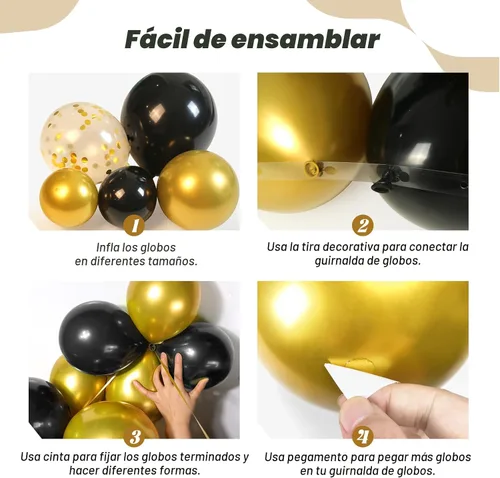 Miniatura 3 de FOTIOMRG - Kit de arco de guirnalda de globos negros y dorados, globos de confeti negro dorado de látex de 5/10/12/18 pulgadas para decoraciones