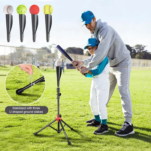 Miniatura 2 de Storgem Camiseta de béisbol de bateo, softball, altura fácil de ajustar, base de trípode portátil para práctica de entrenamiento de bateo, con bolsa