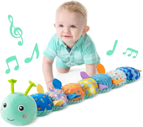 LIGHTDESIRE Juguetes musicales para bebés de oruga, juguete de animal de peluche para bebé con crujido y sonajeros, juguetes sensoriales suaves con