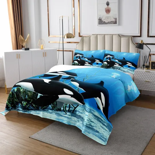 Miniatura 3 de Juego de colcha de ballena asesina Orcinus Orcas, medusas del mundo submarino, acolchado para niños y niñas, animales marinos profundos, vida Multi