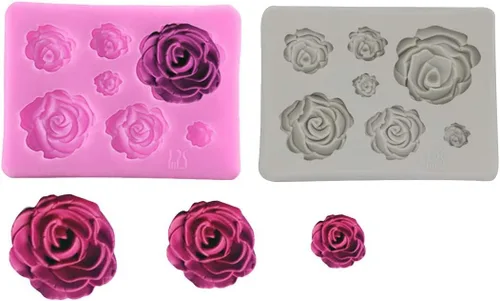 Miniatura 2 de 2 piezas de moldes de silicona con forma de flores de rosa, moldes para pastel de chocolate, moldes para decoración de pastel de boda, moldes