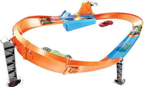 Miniatura 4 de Conjunto de Pista de Coches de Juguete Hot Wheels, Rapid Raceway Champion, Lanzador de Múltiples Coches, Se Conecta a Otros Conjuntos, Incluye Coche