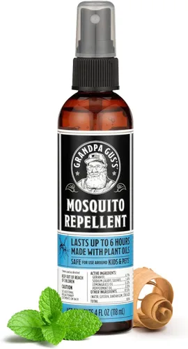 Grandpa Gus's Natural Mosquito Repellent Spray - DEET-Free Plant-Based Insect Repellent for Kids and Family, Up to 6 Hours, Travel-Friendly Bug