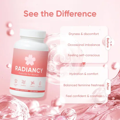 Miniatura 7 de Radiancy Probiótico para Mujeres Salud Vaginal - Sequedad Vaginal y Equilibrio de pH con Cepas de Lactobacillus, Extracto de Flor de Cerezo, Ácido