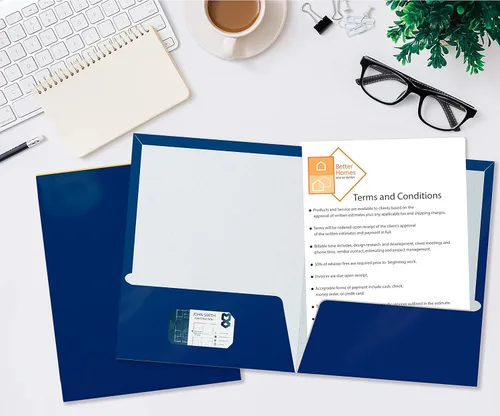 Miniatura 4 de Better Office Products Carpetas de papel azul laminado brillante de 2 bolsillos, tamaño carta, portafolios de papel azul, caja de 25