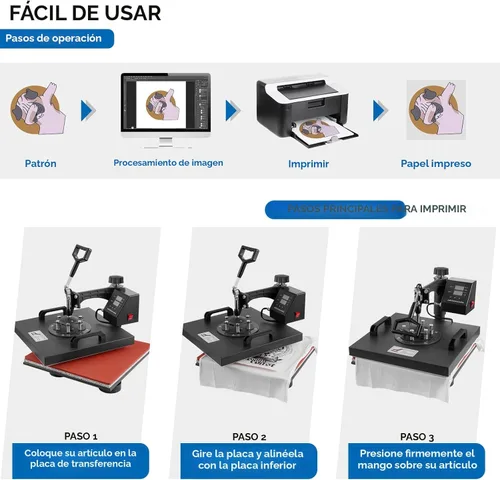 Miniatura 6 de TOPDEEP Máquina de prensa de calor 5 en 1, prensa de calor de 15 x 15 pulgadas, máquina de prensado de camisetas, diseño deslizante, máquina