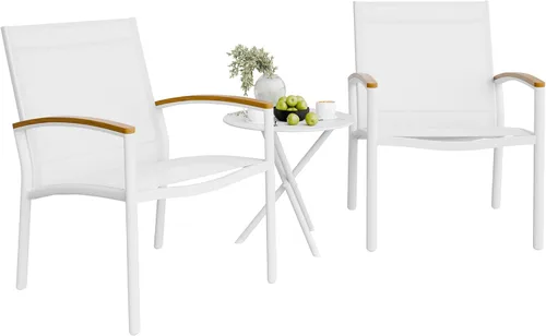 Shintenchi Juego de 3 piezas de bistró de patio, juego de bistró de tela de textileno para conversación, sillas de porche delantero de tela de Blanco